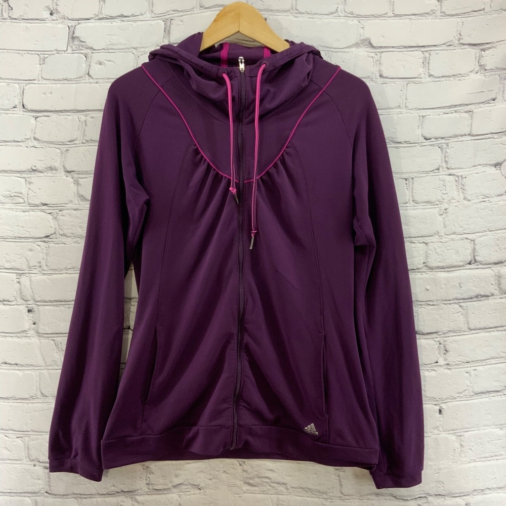Adidas Climalite Sweatshirt Hoodie Womens Sz M Purple Full Zip Athletic Wear